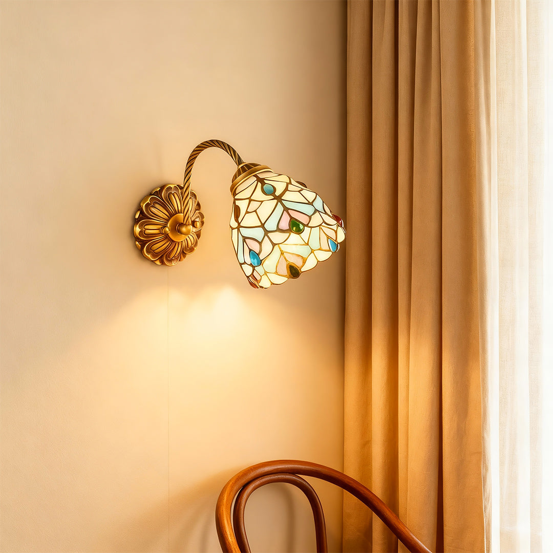 WINTERBORNE RUSTIC STAINED GLASS WALL LANTERN