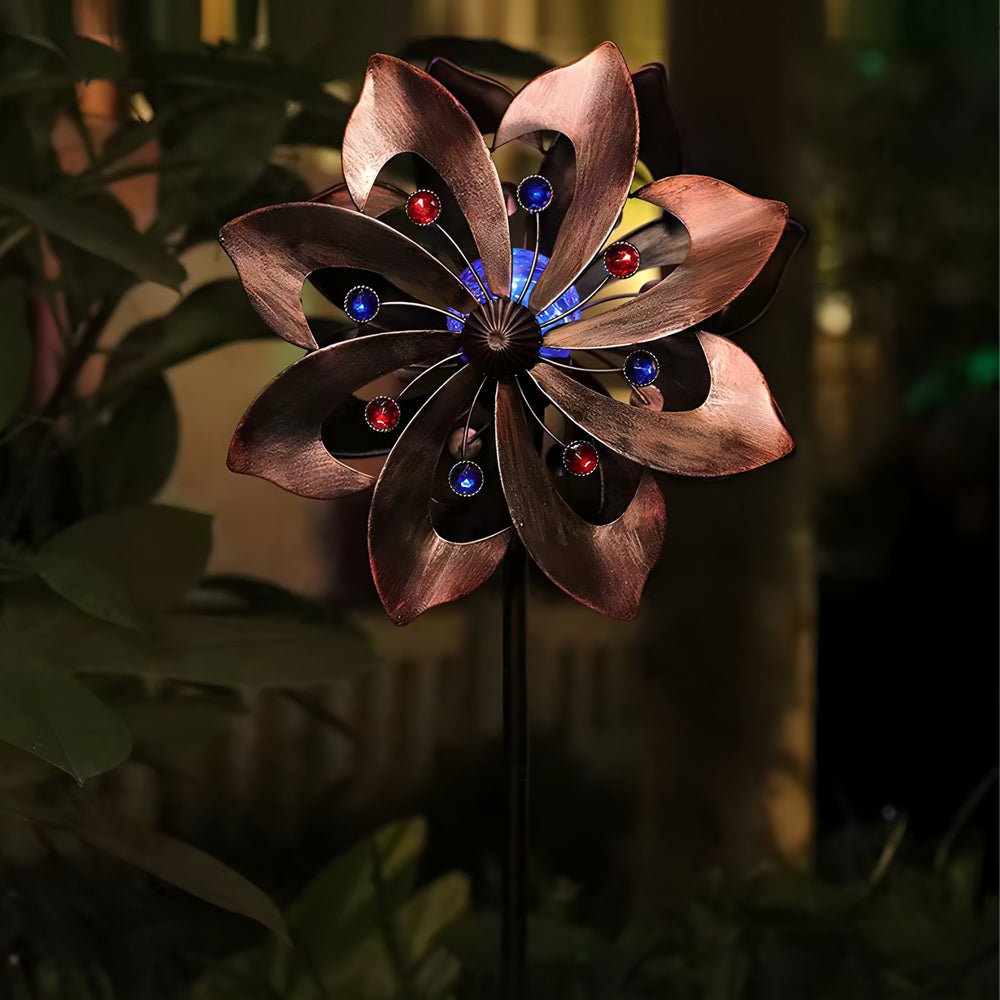 WINDSOR WHIRL SOLAR GARDEN ORB, SET OF TWO"  
2. "KENSINGTON TWISTED IRON SOLAR SPIRAL LIGHTS, PAIR"  
3. "CHISWICK GARDEN ORNAMENTAL WIND DANCER LIGHTS, 2-PACK"  
4. "HENLEY SOLAR SPIRAL GARDEN TWIRLERS, SET OF TWO"  
5. "BURLINGTON IRON WIND CHARM SOLAR
