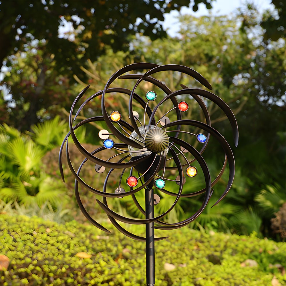 WINDSOR WHIRL SOLAR GARDEN ORB, SET OF TWO"  
2. "KENSINGTON TWISTED IRON SOLAR SPIRAL LIGHTS, PAIR"  
3. "CHISWICK GARDEN ORNAMENTAL WIND DANCER LIGHTS, 2-PACK"  
4. "HENLEY SOLAR SPIRAL GARDEN TWIRLERS, SET OF TWO"  
5. "BURLINGTON IRON WIND CHARM SOLAR