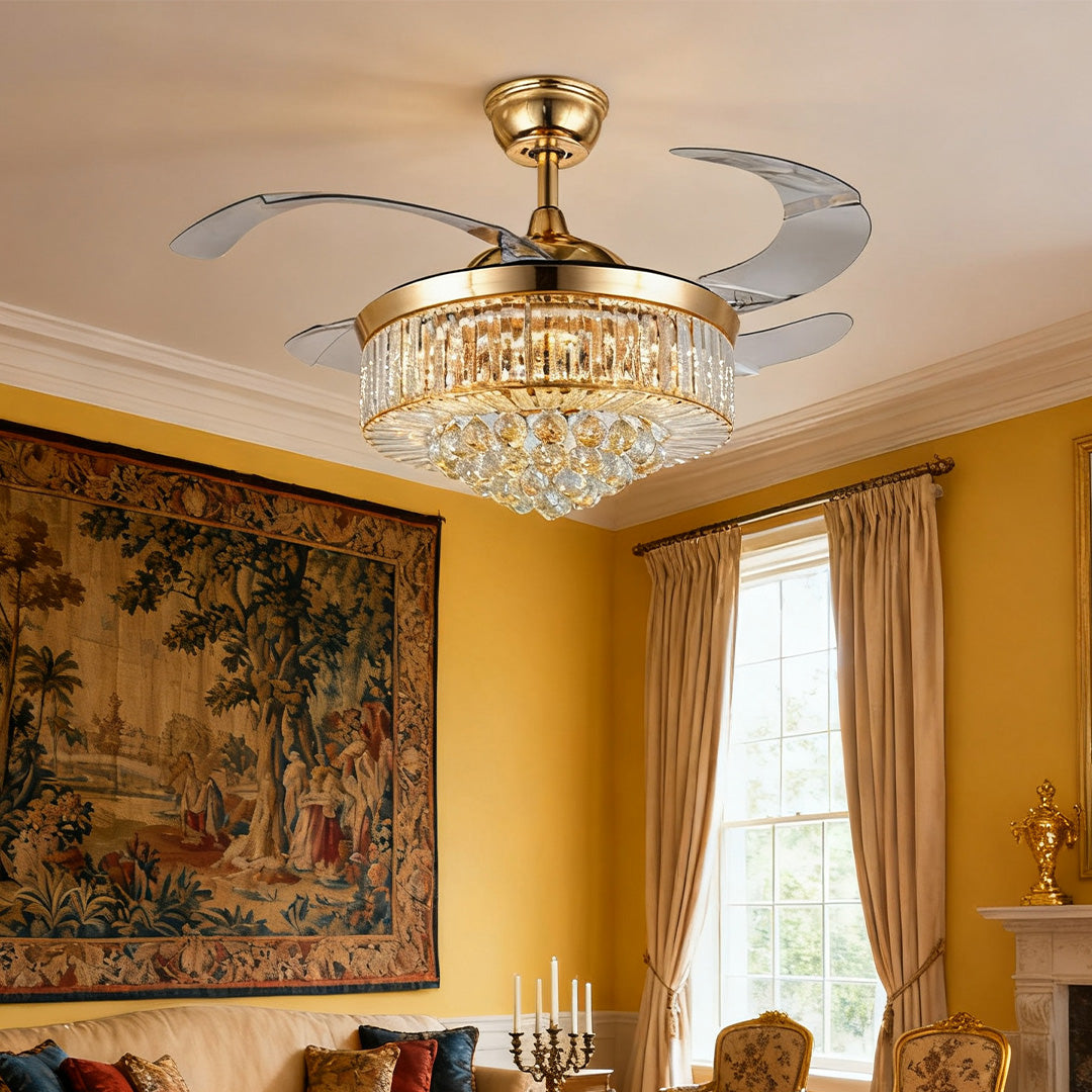 WINTHORPE GILDED IRON CEILING FAN WITH CRYSTAL ILLUMINATION