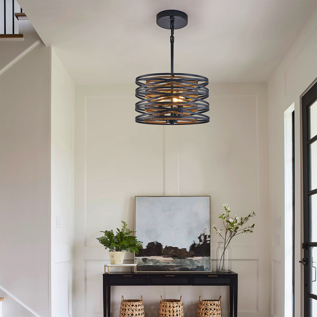 RAVENHURST IRON CAGE CYLINDRICAL PENDANT LIGHT