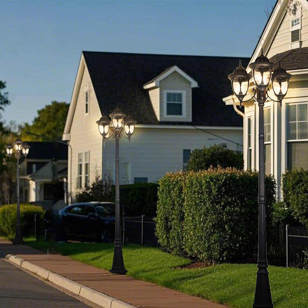 CHATHAM TRIPLE-ARMED OUTDOOR LANTERN, WEATHER-RESISTANT ALUMINUM, EUROPEAN INFLUENCE