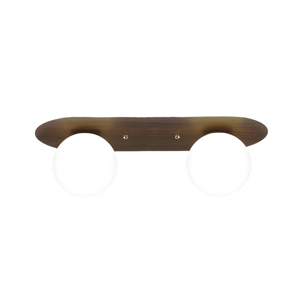 WINTERBOURNE WALNUT FLUSH CEILING LAMP WITH MILKY WHITE ORBS