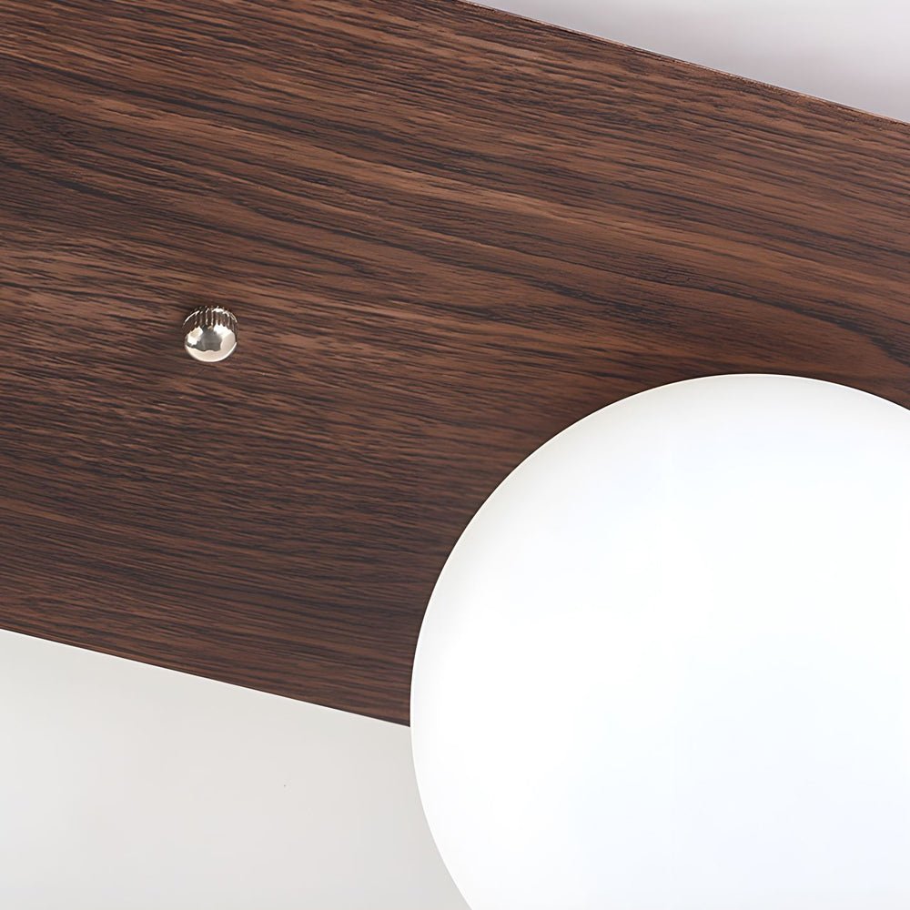 WINTERBOURNE WALNUT FLUSH CEILING LAMP WITH MILKY WHITE ORBS