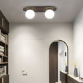 WINTERBOURNE WALNUT FLUSH CEILING LAMP WITH MILKY WHITE ORBS