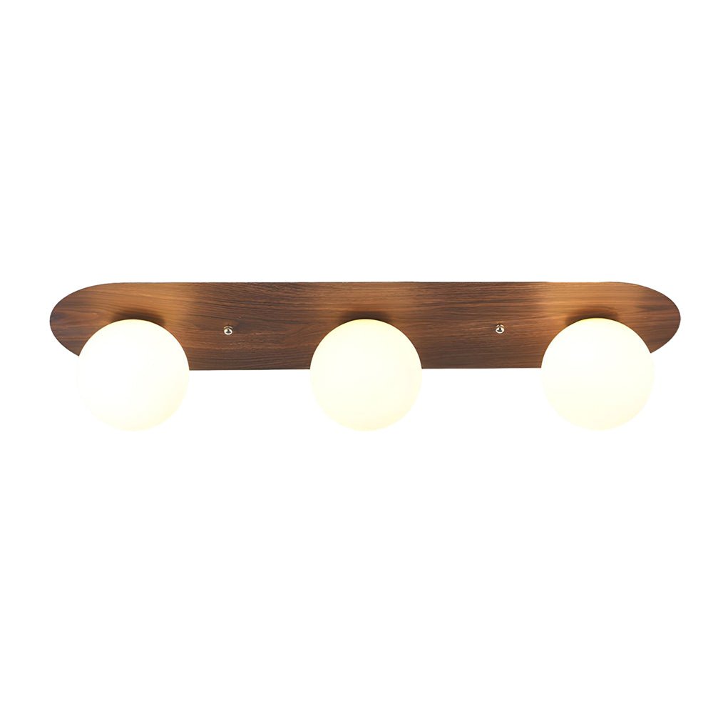 WINTERBOURNE WALNUT FLUSH CEILING LAMP WITH MILKY WHITE ORBS