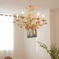RAVENSTONE PINK ROSE CERAMIC CHANDELIER: 6/8-LIGHT CANDLELIT COUNTRY ELEGANCE