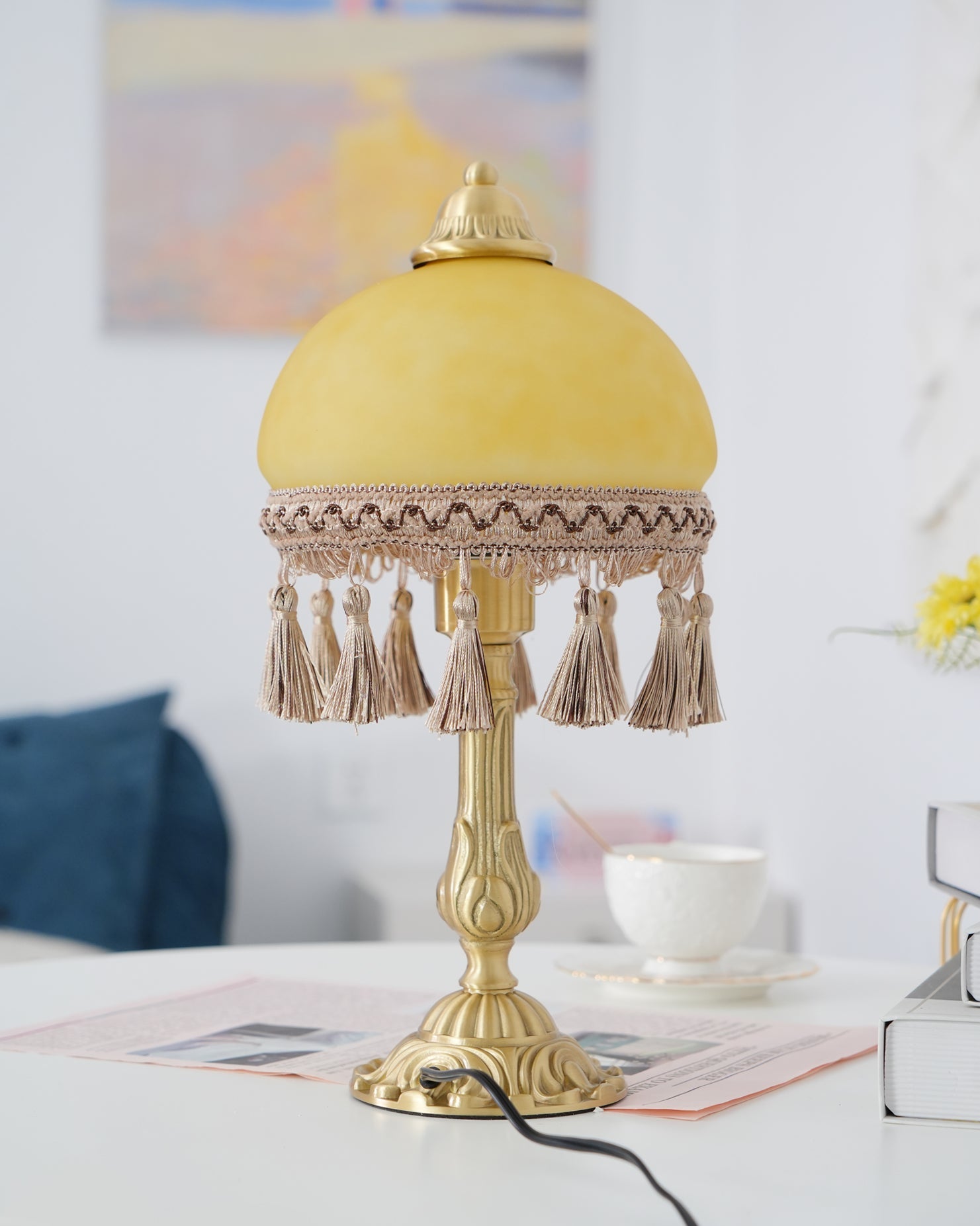 CHATEAU DORÉ BRASS TASSELED LAMP
