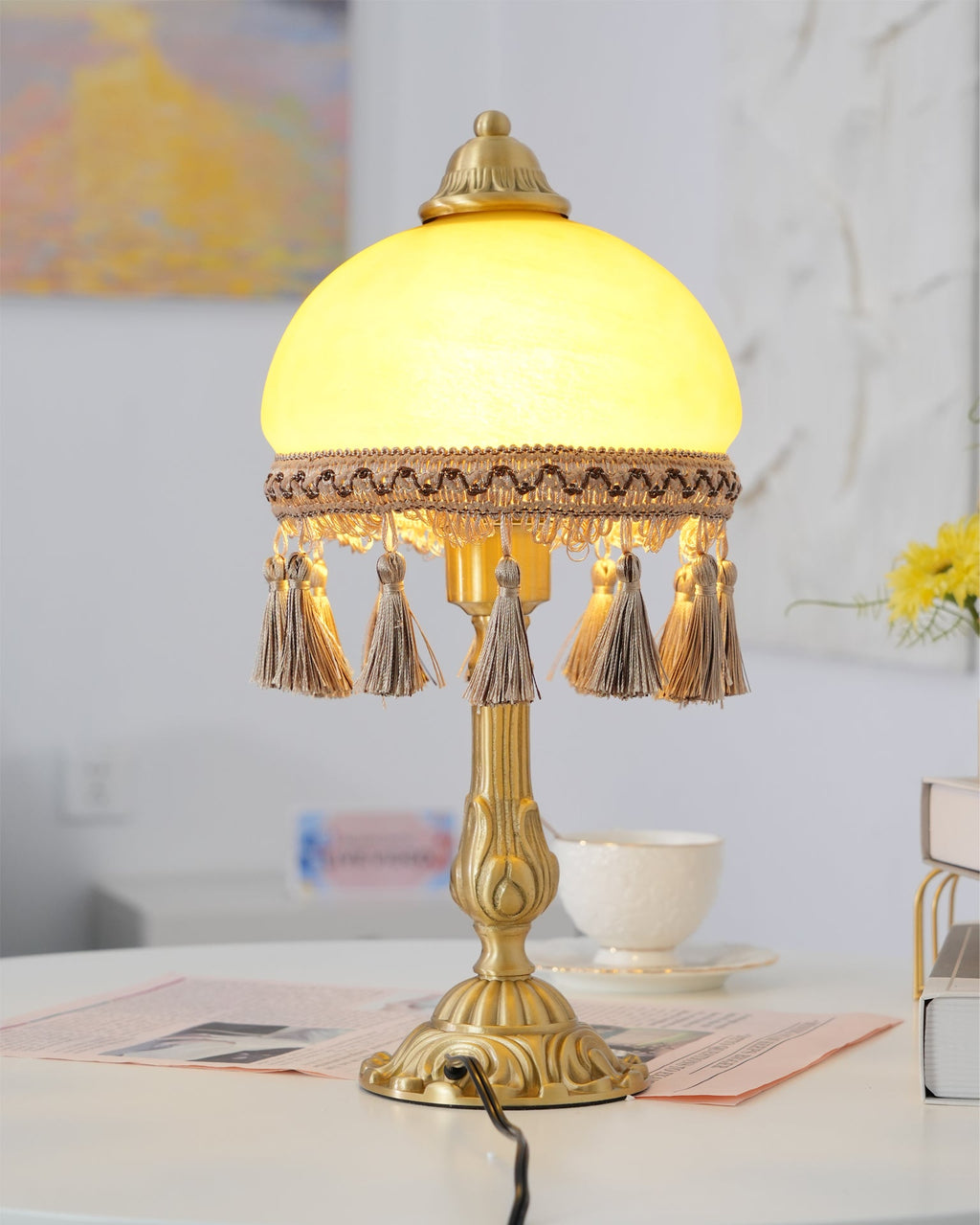 CHATEAU DORÉ BRASS TASSELED LAMP