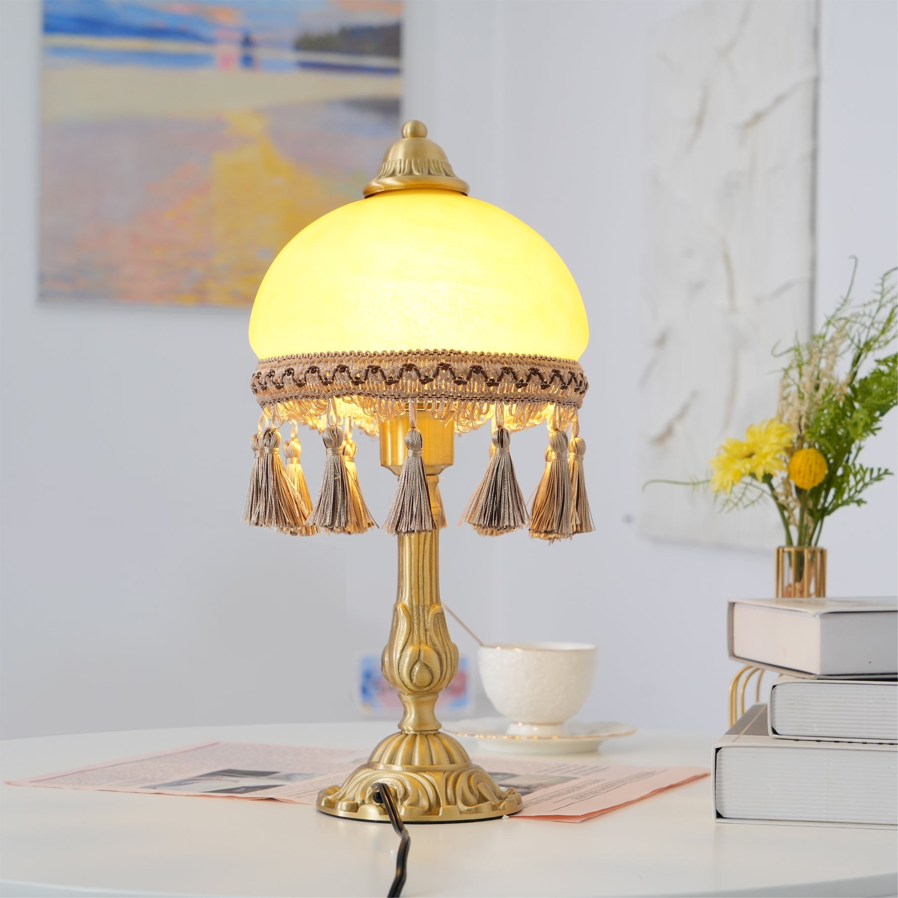 CHATEAU DORÉ BRASS TASSELED LAMP