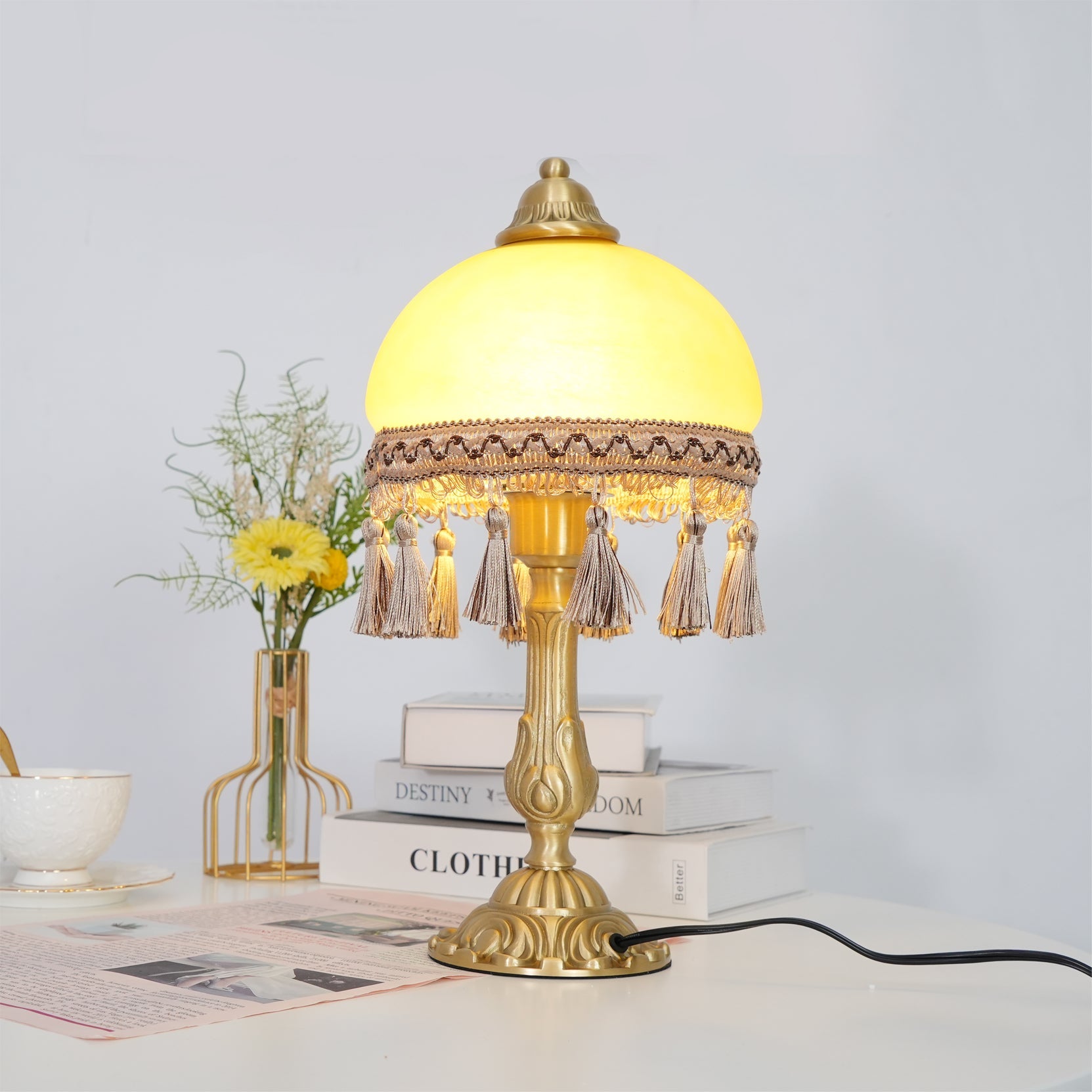 CHATEAU DORÉ BRASS TASSELED LAMP