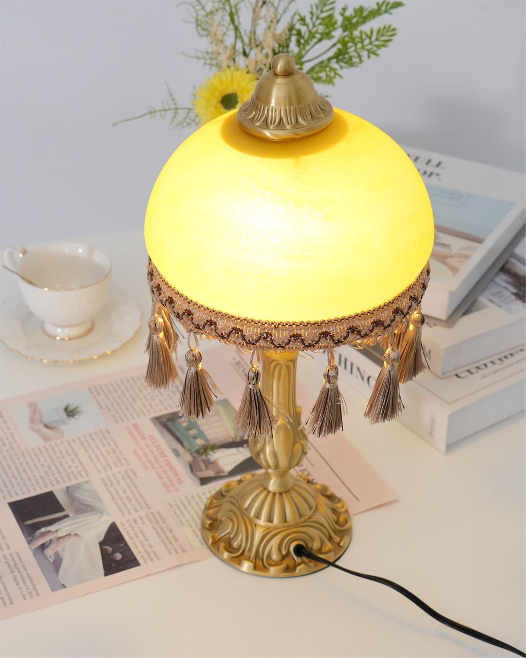 CHATEAU DORÉ BRASS TASSELED LAMP