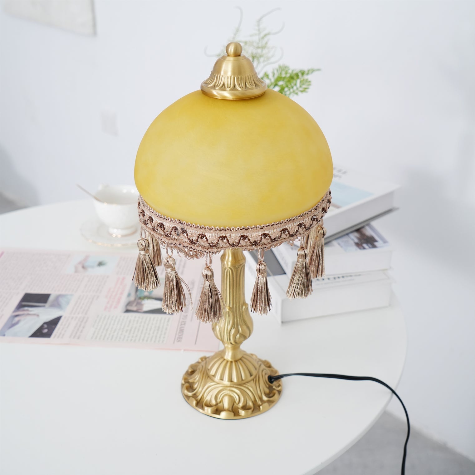 CHATEAU DORÉ BRASS TASSELED LAMP