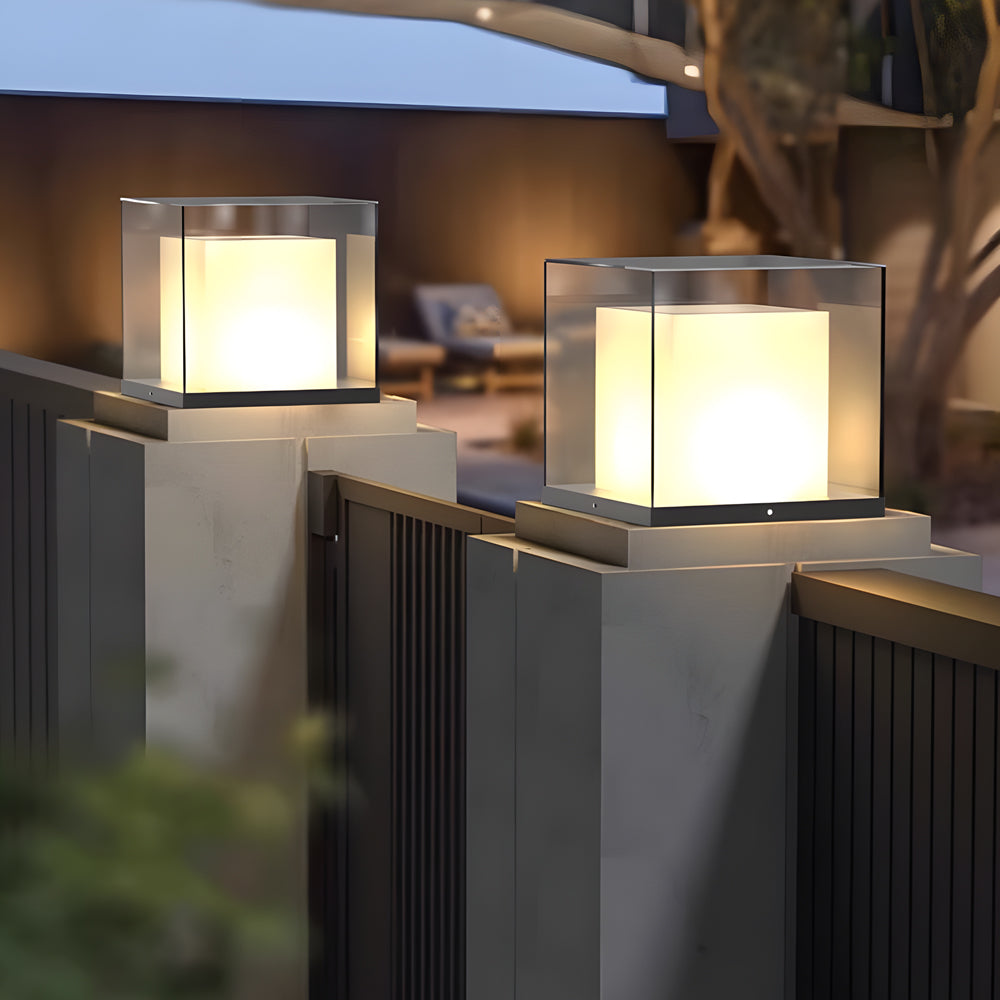 WINCHESTER SQUARE OUTDOOR PILLAR LANTERN, WEATHERPROOF MINIMALIST DESIGN