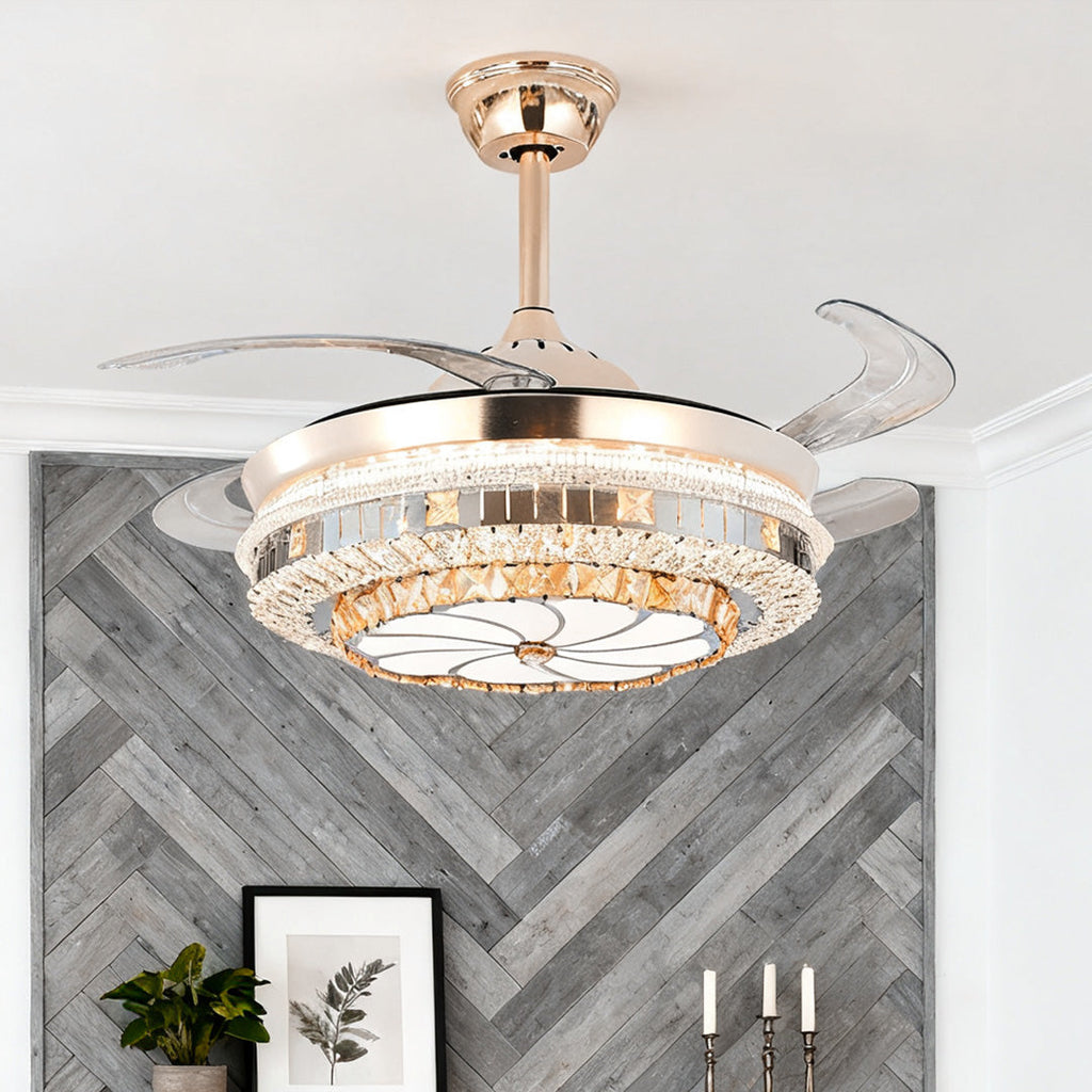 WINDSOR CRYSTAL-ENCRUSTED CEILING FAN WITH INVISIBLE LIGHTING AND FOUR BLADES