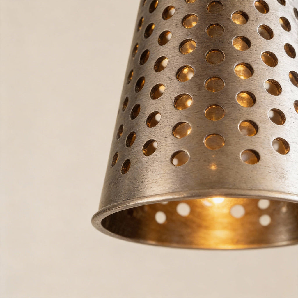 WINDSOR PERFORATED METAL CONE AND GLASS ORB PENDANT LIGHT