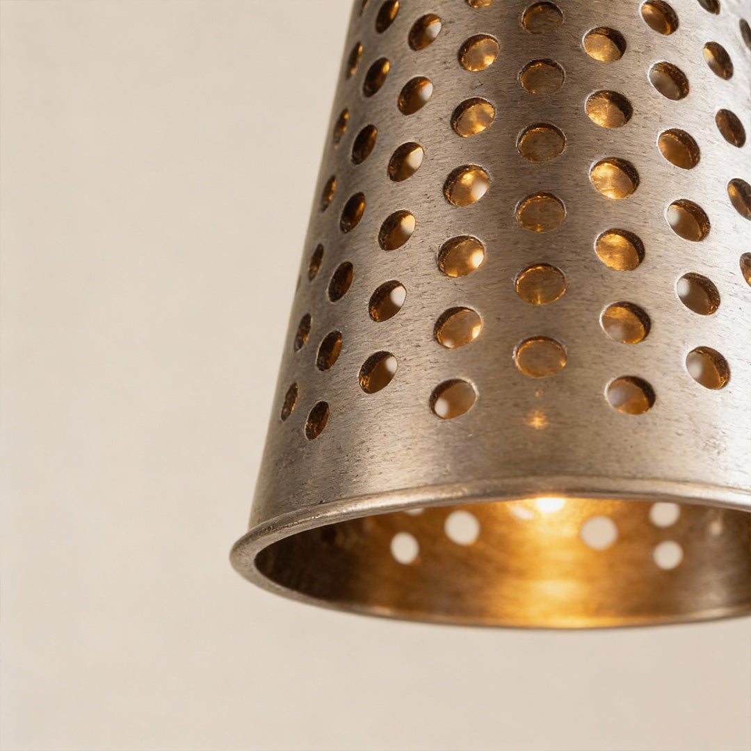 WINDSOR PERFORATED METAL CONE AND GLASS ORB PENDANT LIGHT