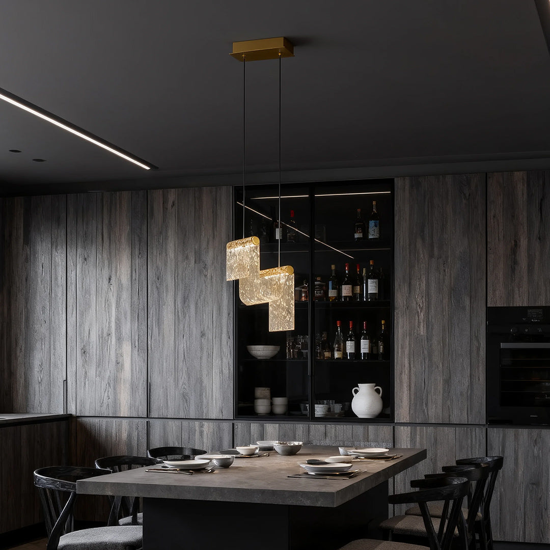 CARLETON AMBER GLASS ISLAND PENDANT LIGHT