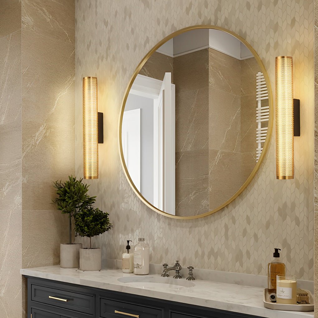 BROOKHAVEN MESH-ENCASED GOLD BATHROOM ILLUMINATOR