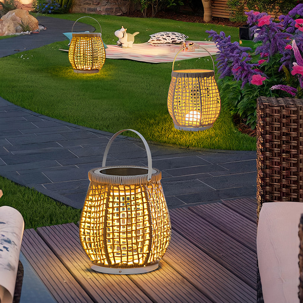 BRAMBLETON WOVEN OUTDOOR LANTERN WITH HANDLE, PORTABLE PATIO FLOOR LIGHT