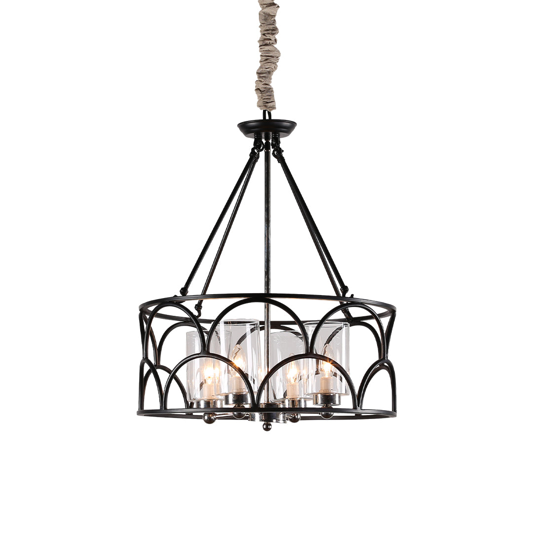 WINTHROP VINTAGE BLACK METAL AND GLASS CEILING CHANDELIER