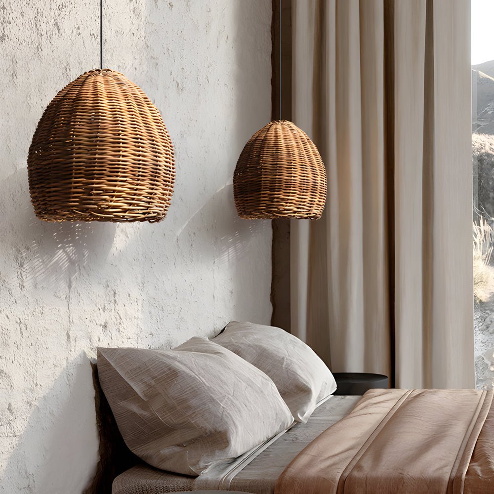 FENWICK WOVEN CANE LED CEILING LANTERN