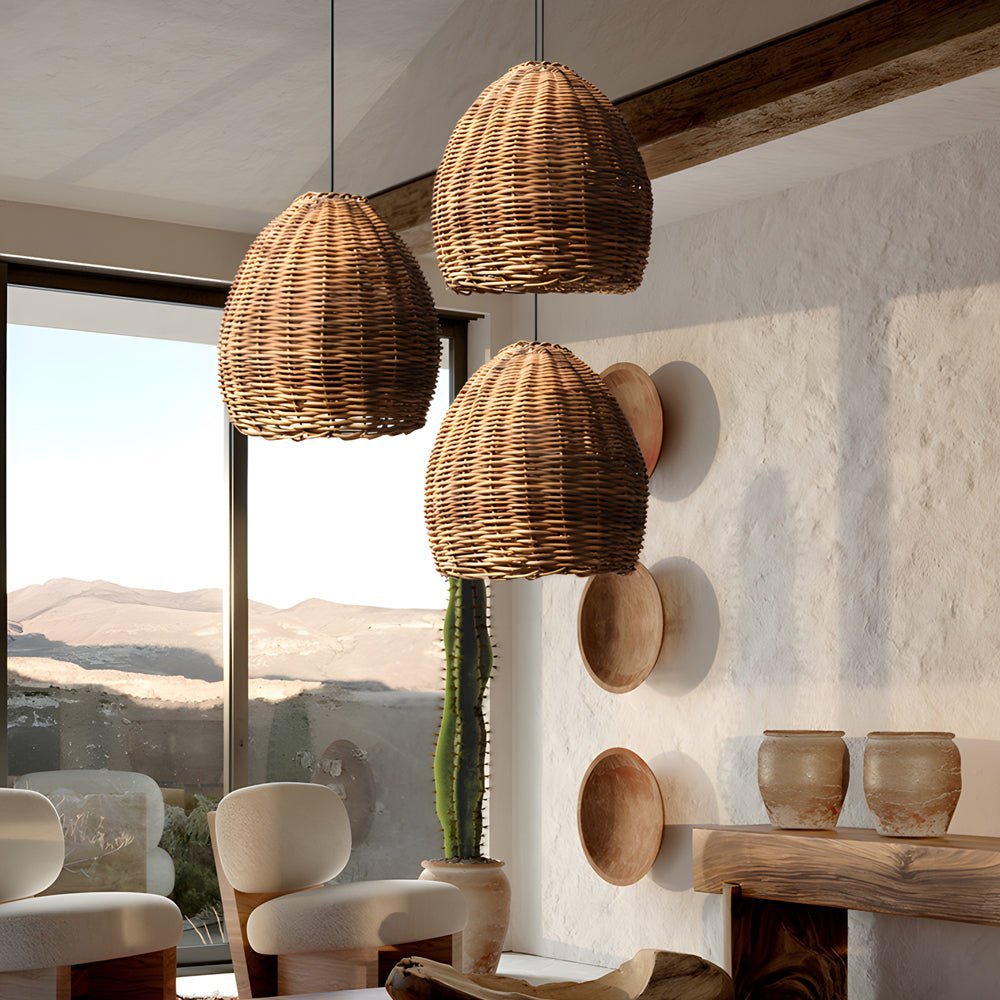 FENWICK WOVEN CANE LED CEILING LANTERN
