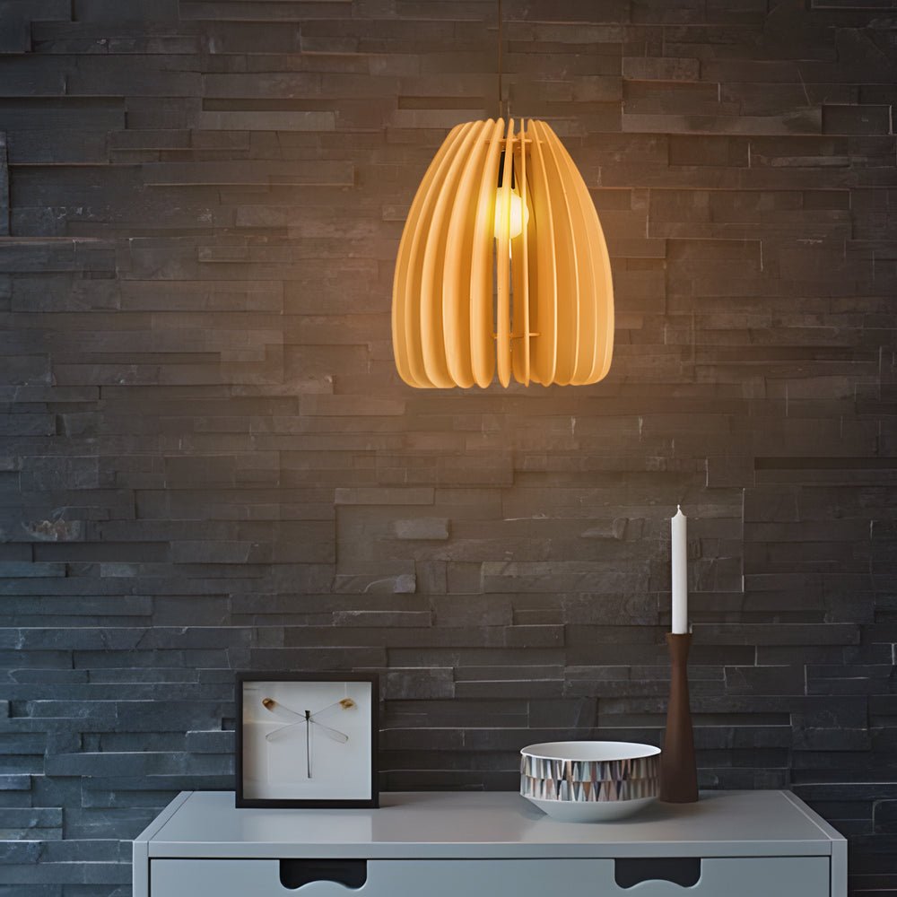 **FENWICK WOODEN RAY PENDANT LANTERN**  
A captivating blend of Scandinavian and Japanese design, this handcrafted wood veneer lantern features an LED light source, casting warm, inviting rays that enhance any space with a touch of nature-inspired charm.