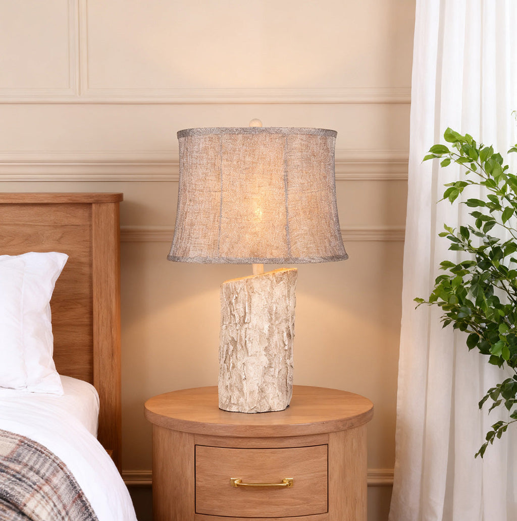 WINCHESTER WOODLAND TABLE LANTERN, REALISTIC BARK TEXTILE SHADE, SOFT GLOW ILLUMINATOR