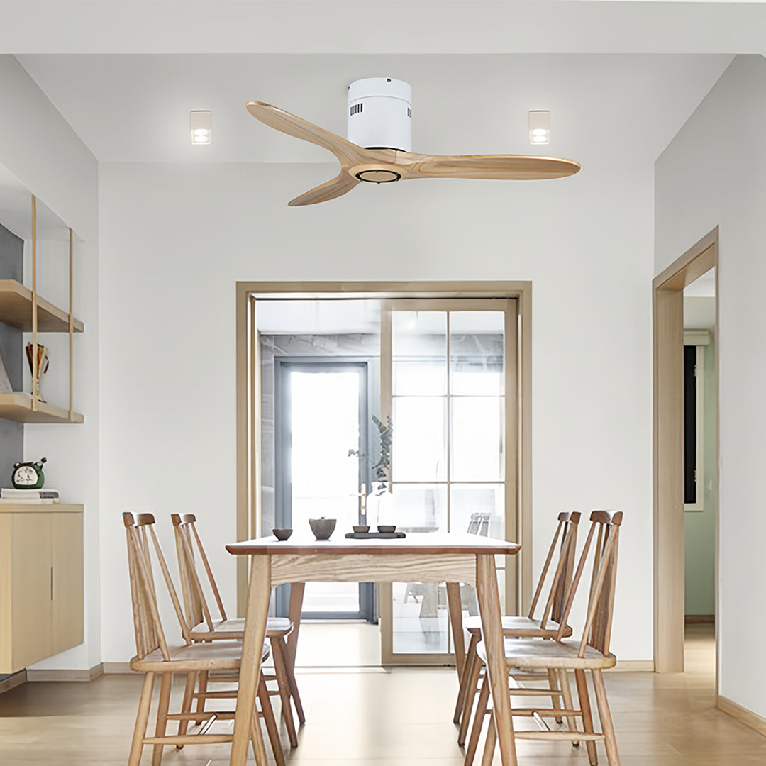 WINTERBOURNE WOODEN FLUSH MOUNT CEILING FAN WITH LIGHT AND SILENT DC MOTOR