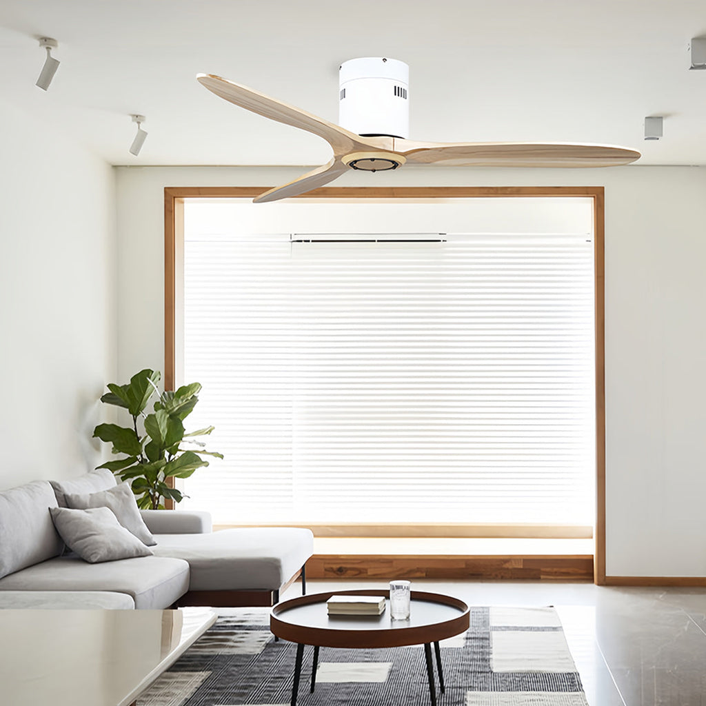 WINTERBOURNE WOODEN FLUSH MOUNT CEILING FAN WITH LIGHT AND SILENT DC MOTOR