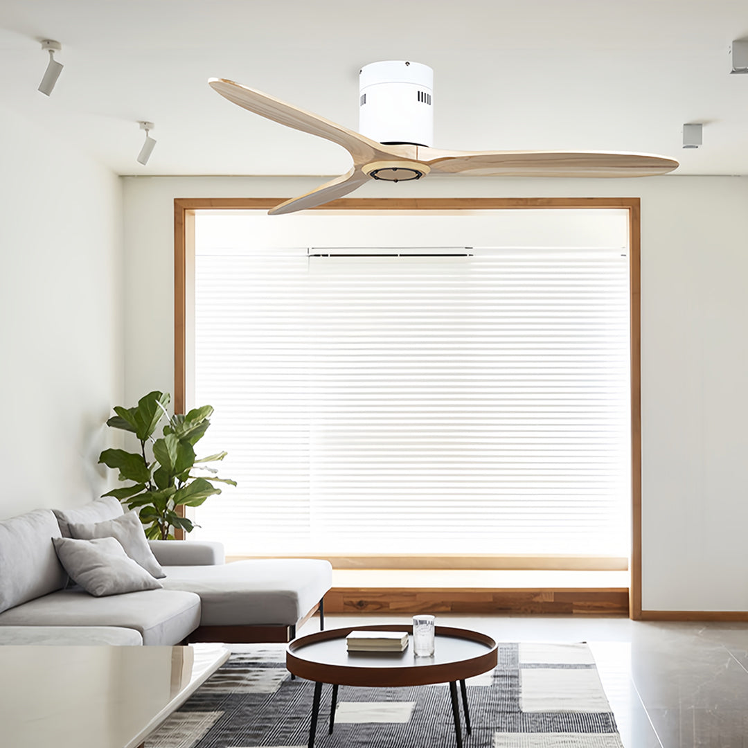 WINTERBOURNE WOODEN FLUSH MOUNT CEILING FAN WITH LIGHT AND SILENT DC MOTOR