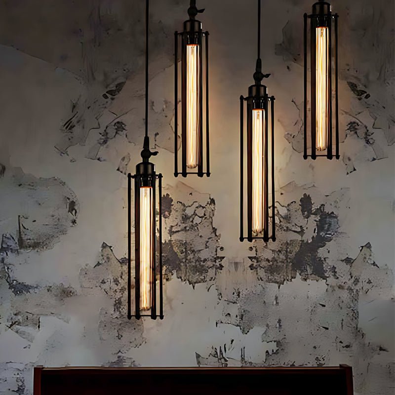 BRAMBLETON IRON FLUTE INDUSTRIAL PENDANT LIGHT WITH TUNGSTEN GLOW