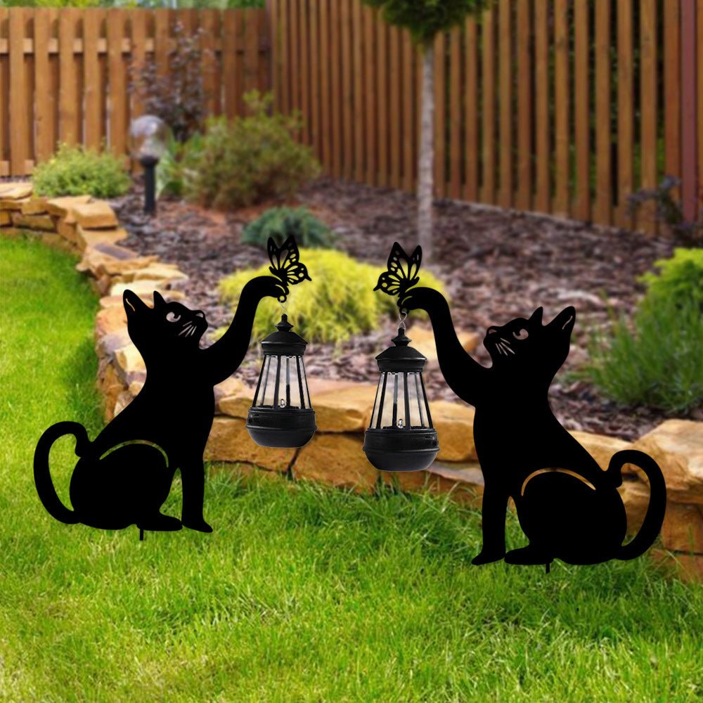 THISTLEWICK SOLAR-POWERED CAT SHADOW LANTERN WITH LED ILLUMINATION