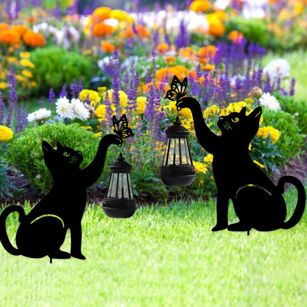 THISTLEWICK SOLAR-POWERED CAT SHADOW LANTERN WITH LED ILLUMINATION