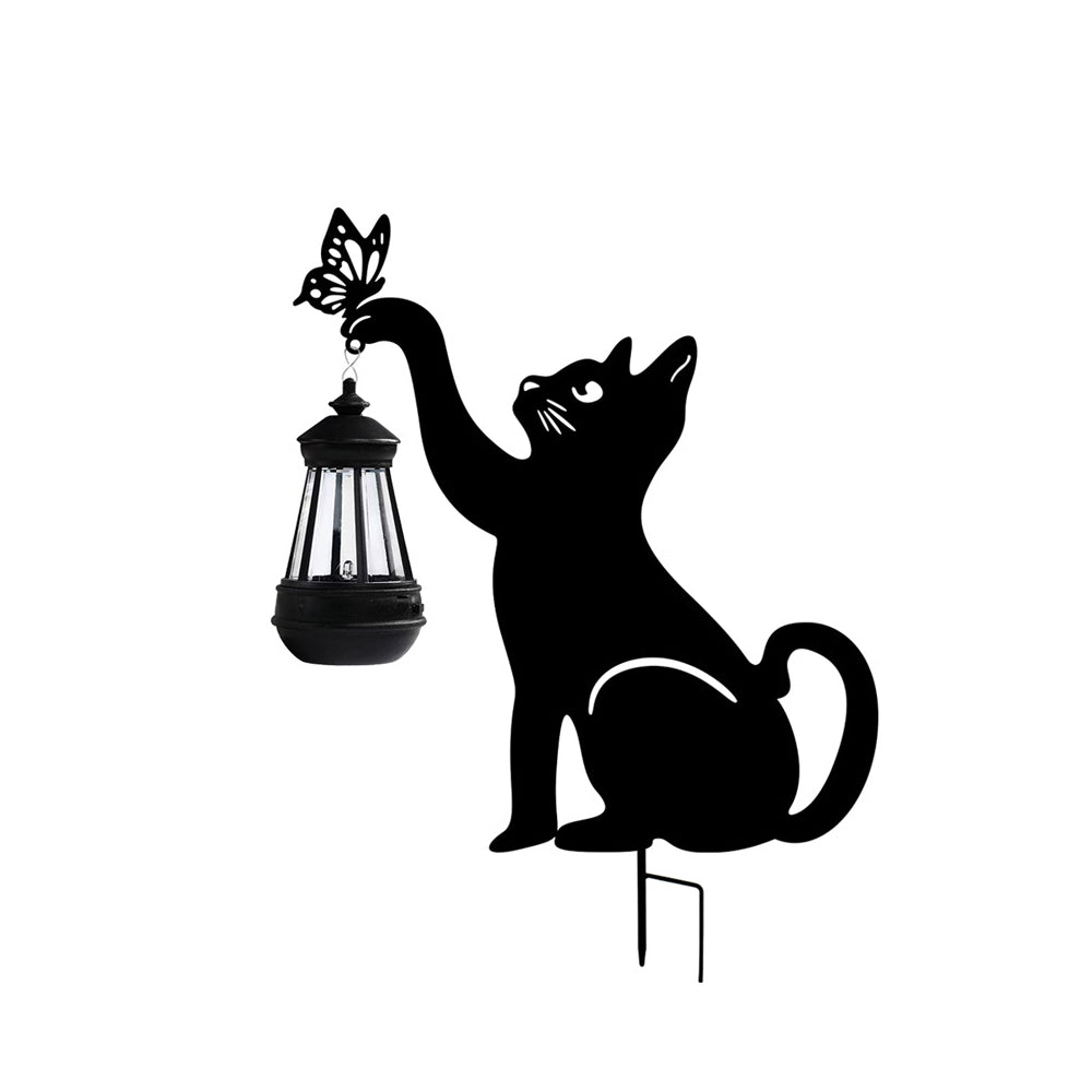 THISTLEWICK SOLAR-POWERED CAT SHADOW LANTERN WITH LED ILLUMINATION