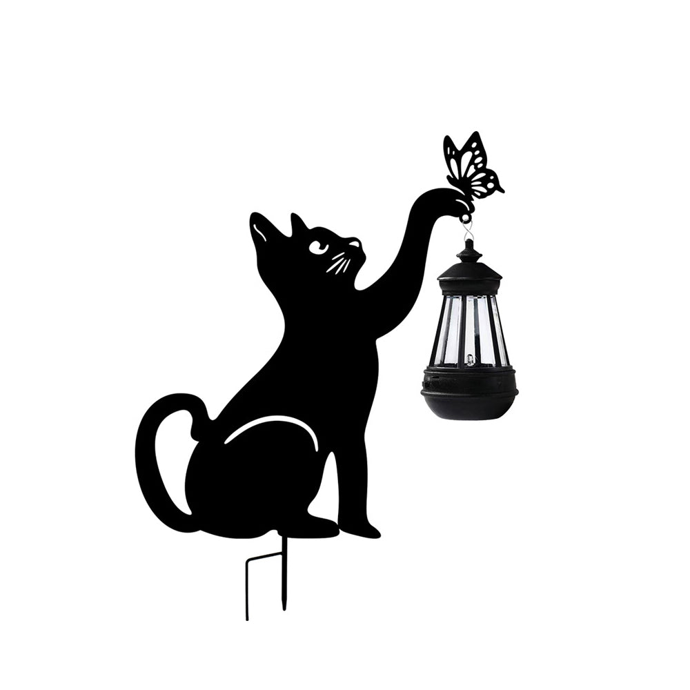 THISTLEWICK SOLAR-POWERED CAT SHADOW LANTERN WITH LED ILLUMINATION