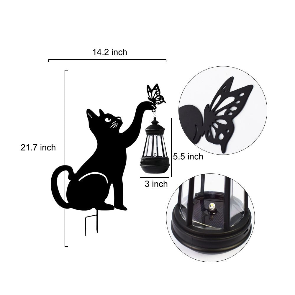 THISTLEWICK SOLAR-POWERED CAT SHADOW LANTERN WITH LED ILLUMINATION