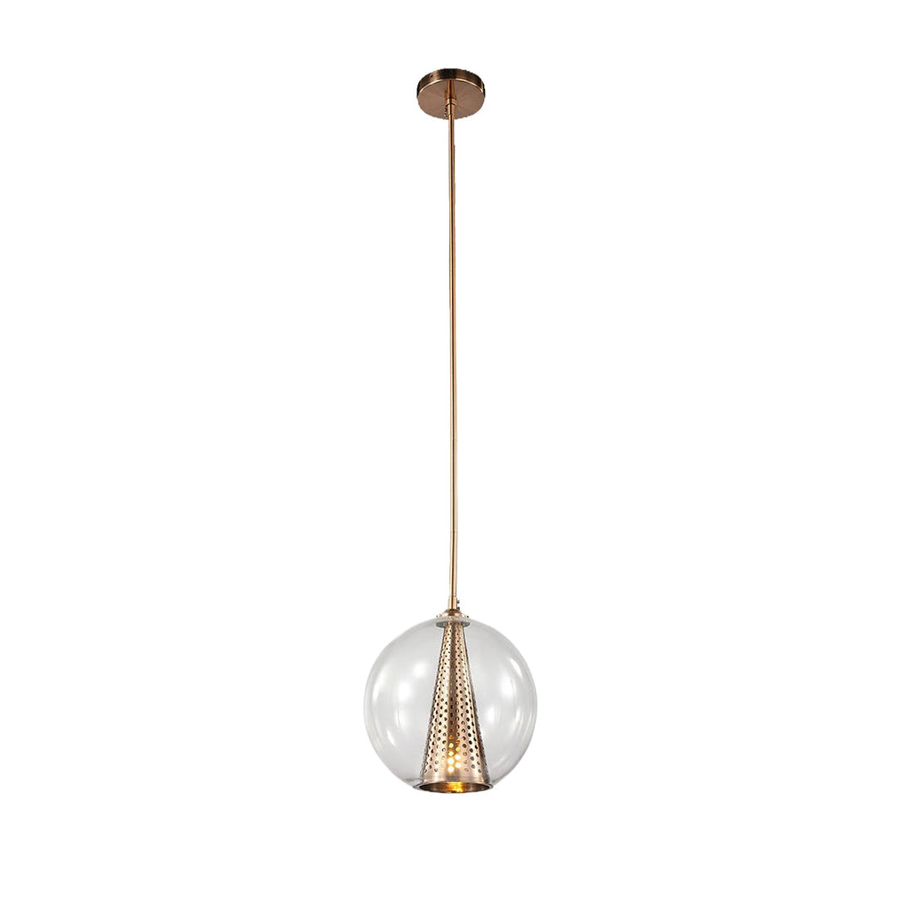 WINDSOR PERFORATED METAL CONE AND GLASS ORB PENDANT LIGHT