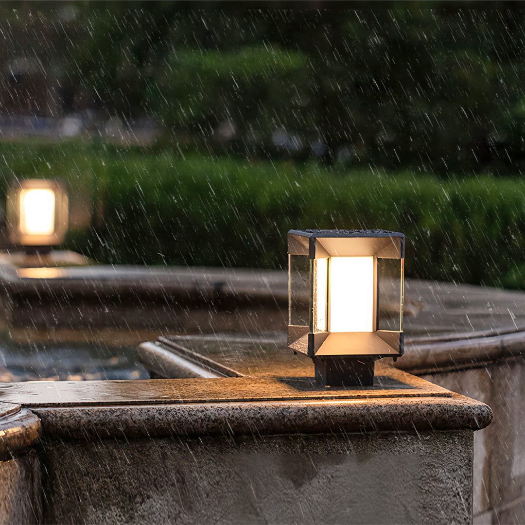 WINTHROP MODERN OUTDOOR PILLAR LANTERN, WEATHERPROOF DESIGN