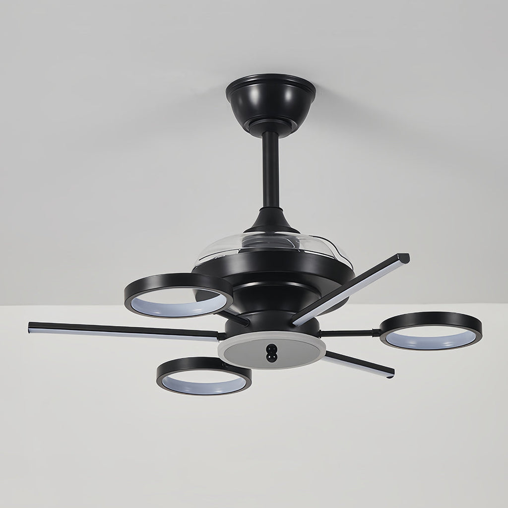 RAVENHALL TRIPLE-BLADE CEILING FAN WITH ILLUMINATED ACCENTS IN FRENCH VINTAGE BLACK IRON