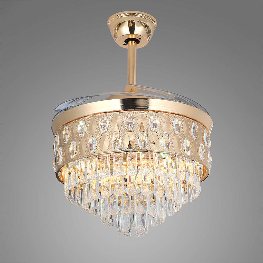 CHARLESTON CRYSTAL FROSTED CEILING FAN WITH GOLD IRON FRAME