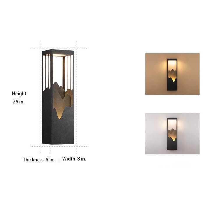 **HARTFIELD SOLAR-POWERED MOUNTAIN VIEW WALL LANTERN**  
Illuminate your outdoor spaces with this waterproof wall lamp featuring a stunning mountain scenery design. Equipped with up and down LED lighting, it enhances your porch or patio with a warm glow w