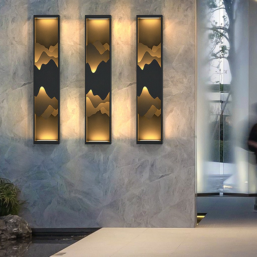**HARTFIELD SOLAR-POWERED MOUNTAIN VIEW WALL LANTERN**  
Illuminate your outdoor spaces with this waterproof wall lamp featuring a stunning mountain scenery design. Equipped with up and down LED lighting, it enhances your porch or patio with a warm glow w