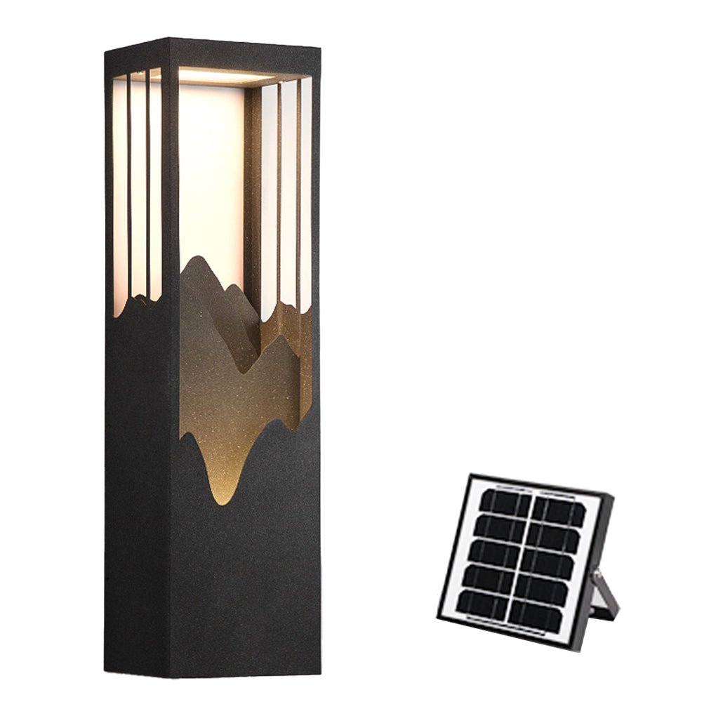 **HARTFIELD SOLAR-POWERED MOUNTAIN VIEW WALL LANTERN**  
Illuminate your outdoor spaces with this waterproof wall lamp featuring a stunning mountain scenery design. Equipped with up and down LED lighting, it enhances your porch or patio with a warm glow w