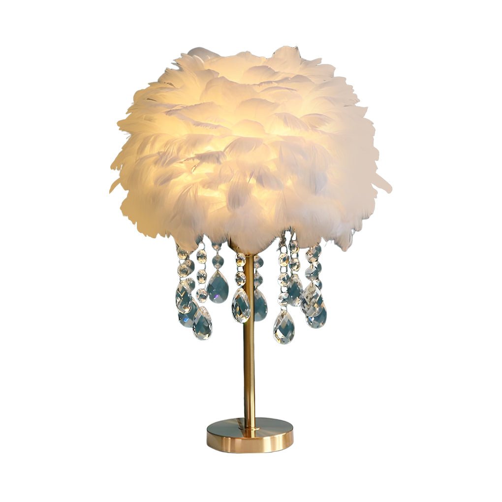WINDSOR GLOW FEATHERED TABLE LAMP WITH CRYSTAL DROPLET ILLUMINATION