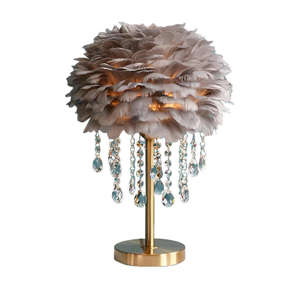 WINDSOR GLOW FEATHERED TABLE LAMP WITH CRYSTAL DROPLET ILLUMINATION
