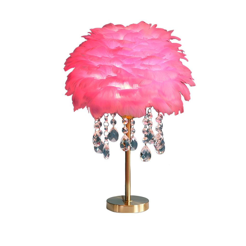WINDSOR GLOW FEATHERED TABLE LAMP WITH CRYSTAL DROPLET ILLUMINATION