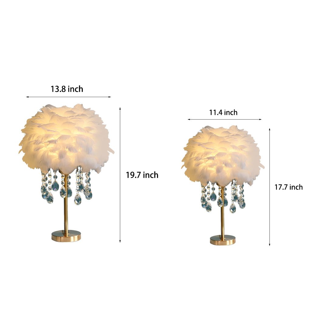 WINDSOR GLOW FEATHERED TABLE LAMP WITH CRYSTAL DROPLET ILLUMINATION