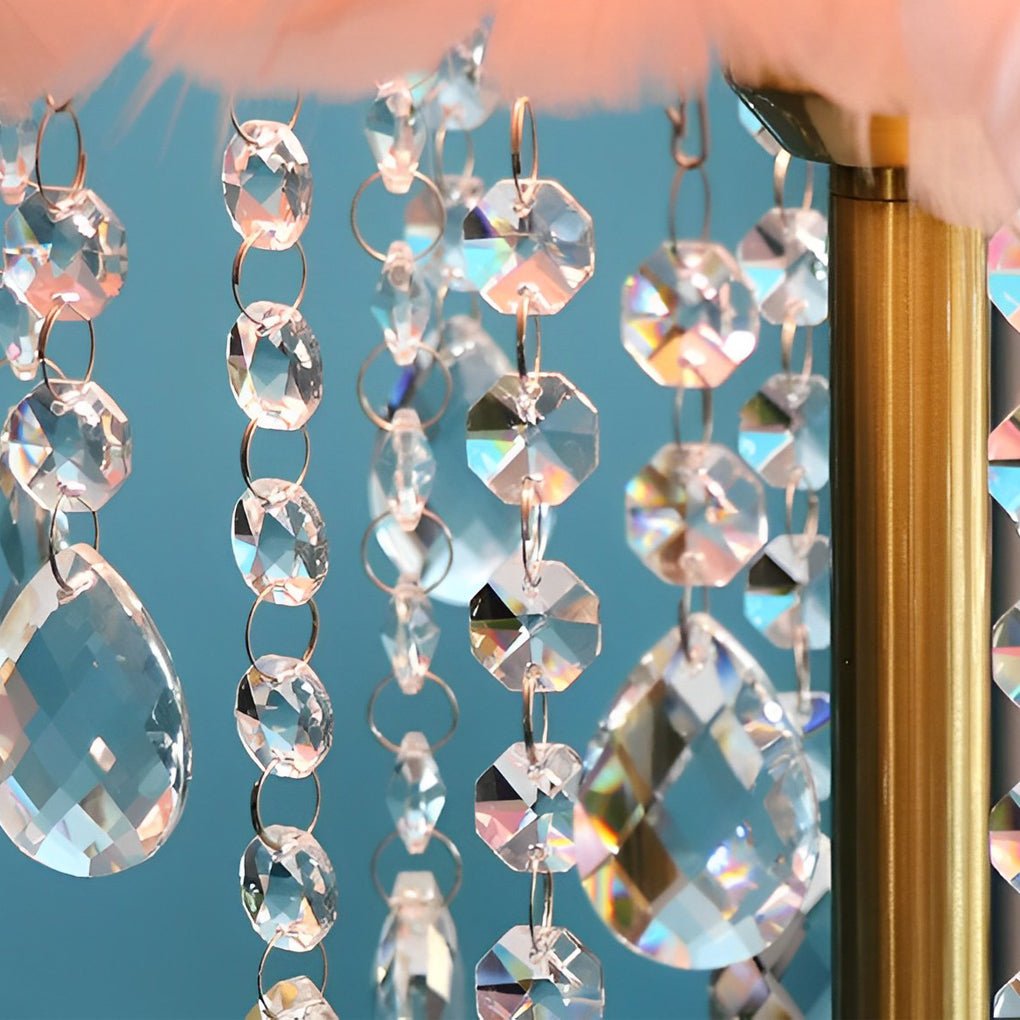 WINDSOR GLOW FEATHERED TABLE LAMP WITH CRYSTAL DROPLET ILLUMINATION